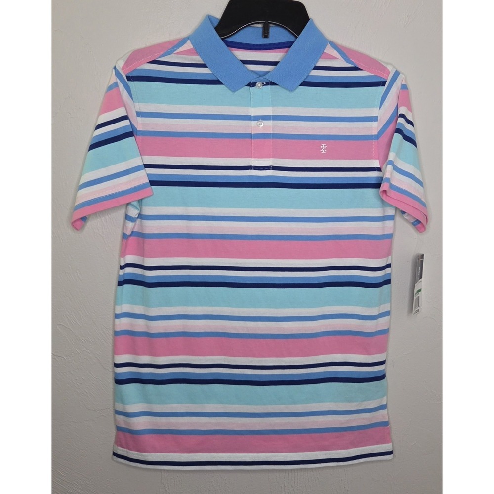 *NEW w/Tags IZOD Polo Shirt Boy's Large 14/16 Blue Pink Striped Preppy Classic
